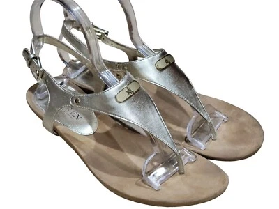 Sandalias Lauren Ralph Lauren para mujer con logotipo dorado claro con puntera de cuero talla 8,5 B Foto 1 de 4
