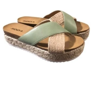 Women's  Sandals Size 8 Green Platform Espadrille Criss cross Slide Slip On - Picture 1 of 6