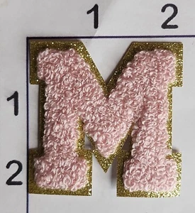 Pink 2" Letter "M" Embroidered Chenille Iron on Patch Alphabet - Picture 1 of 1
