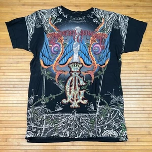 Christian Audigier 2XL Shirt Short Sleeve All Over Print Sword Wings Crown - Picture 1 of 10