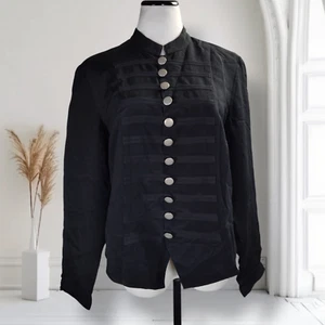 Vintage 90s Silk Military Jacket Size 12 Long Sleeve Buttons Punk Goth - Picture 1 of 12