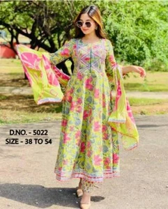 Wedding wear rayon fabric anarkali kurti with pant and dupatta set, dresses - Picture 1 of 6