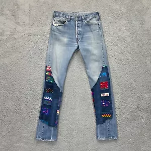 Levis 501 Custom Patchwork Skinny Fit Boho Denim Jeans Womens W30 L33 Distressed - Picture 1 of 24