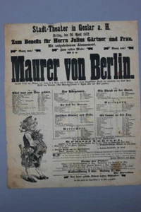 Stadt-Theater in Goslar a.H. Theaterzettel 1872 - Maurer von Berlin - Bild 1 von 1
