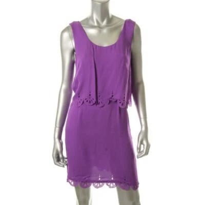 ALI RO 'Marguerite' ~ Vestido de Fiesta Púrpura Seda Recortado Popover Cambio 6 NUEVO $290 Foto 1 de 3