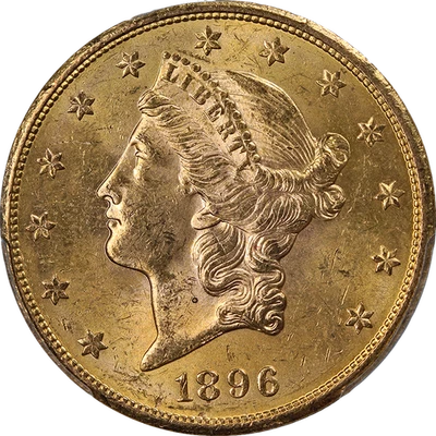 Oro Liberty 1896-S $20 graduación profesional MS62 bonito atractivo visual fuerte golpe Foto 1 de 4