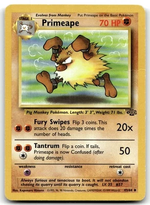 Primeape 43/64 Jungle Uncommon Unlimited Pokemon TCG MP - Image 1 of 2