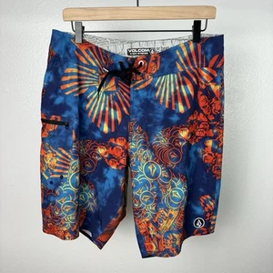 Y2K Volcom Lido Weedo Board Shorts Swim Trunks 32 Geometric Grunge Vintage AOP - Picture 1 of 7