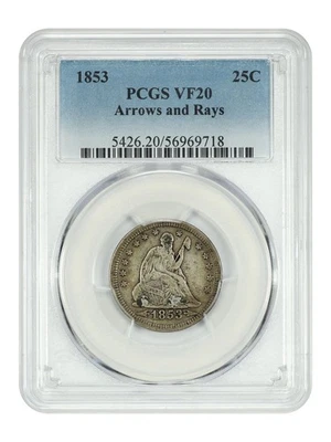 1853 25C PCGS VF20 (Arrows and Rays) - Liberty Seated Quarter - Image 1 of 4