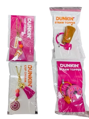 Dunkin’ Limited Edition Set Of Straw Toppers With Matching Cup Charms - Image 1 of 2