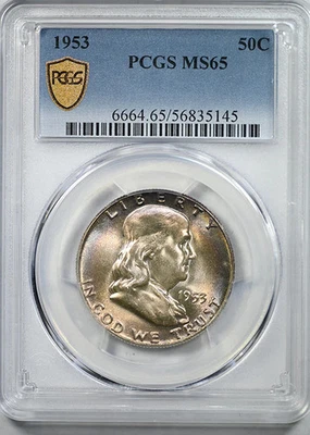 1953 Franklin Half Dollar 50C PCGS MS65 - TONED! - Image 1 of 4