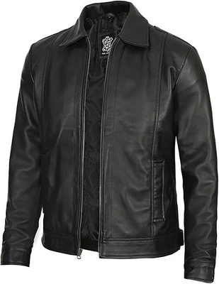Mens Leather Jacket - Real Lambskin Classic Vintage Style Leather Jackets - Image 1 of 4