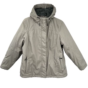 L.L. Bean Winter Warmer Jacket Coat Tan Taupe Fleece Lined Hood Womens XL Petite - Picture 1 of 4