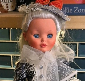 Vintage 21" Furga Doll Original Polka Dot Dress Hat Silver Hair Blue Eyes Italy - Picture 1 of 21