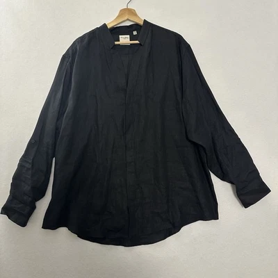 Baird McNutt Murano Linen Shirt Mens 2XB Black Mandarin Collar Button Up GUC - Image 1 of 4