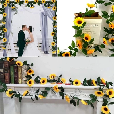 Guirnalda de hojas verdes de ratán de girasol de 1 pieza adorno de corona de boda (amarillo) Foto 1 de 4