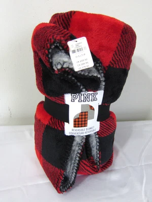 NEW Victoria Secret Pink REVERSIBLE COZY SOFT FLEECE PLUSH BLANKET THROW STADIUM - Image 1 of 2