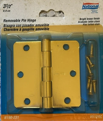 Bisagra de latón macizo National Hardware de 3 1/2 pulgadas con pasador extraíble - V5123RC - NUEVO Foto 1 de 2