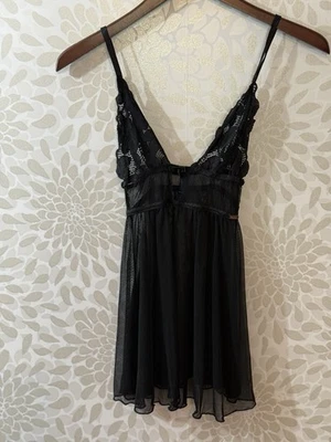 Vestido sin mangas semi transparente de encaje negro S de Rachel Roy para mujer lencería quimise Foto 1 de 4