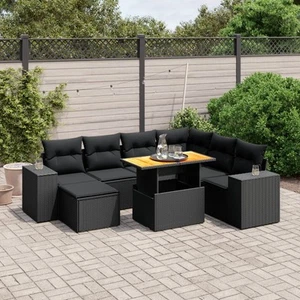 vidaXL 8-tlg. Garten-Sofagarnitur mit Kissen Schwarz Poly Rattan - Bild 1 von 3