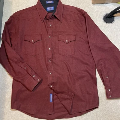 Pendleton Shirt Mens LG Maroon Wool High Western Wear Pearl Snap USA Virgin Wool - Image 1 of 4