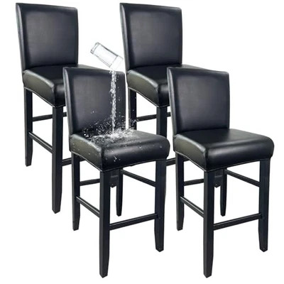PU Leather Bar Stool Covers with Backs, Waterproof Bar Stool Chair 4 PCS Black - Image 1 of 4