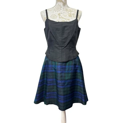 Vintage Ann Taylor Size 10 100% Silk Dress Plaid Skirt Black Cami Top One Piece - Image 1 of 4