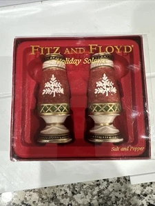 Vintage Fitz & Floyd Holiday Solstice Salt & Pepper Shakers 4 1/2" Red Gold Wht* - Picture 1 of 4