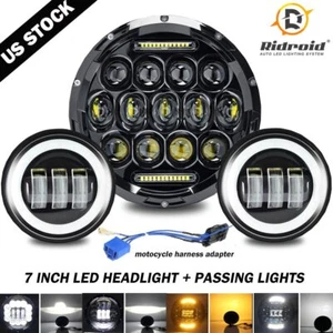 7Inch 140W LED Headlight Hi Lo + 2Pcs 4.5Inch 60W Fog Lights for Harley Davidson - Picture 1 of 12