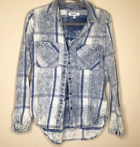 William Rast Women’s Medium Blue White Collared Button Up Shirt Cotton - Picture 1 of 22