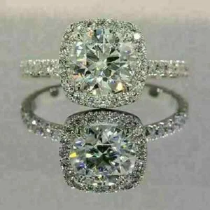 2.50Ct Lab Created Diamond Halo Engagement & Wedding Ring 14K White Gold Finish - Picture 1 of 1