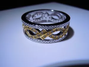 Stylish Man Or Lady Silver Gold Zircon CZ Facet Stones Inlay Ring Sz 10- 27 Crt - Picture 1 of 10