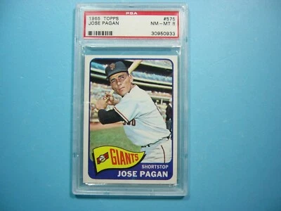 1965 TOPPS MLB HIGH NUMBER BASEBALL CARD #575 JOSE PAGAN PSA 8 NM/MINT '65 GL - Image 1 of 4