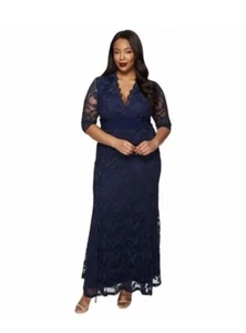 Kiyonna Women's Dress 3X Blue Maxi Screen Siren Style Gown Formal MOB Lined USA - Picture 1 of 12