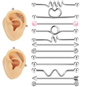 12Pcs 14G Long Industrial Barbell Surgical Steel Cartilage Conch Diath Earrings - Picture 1 of 11