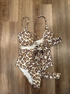 Aerie American Eagle Leopard Wrap One Piece Bathing Swimsuit XS NWT - Picture 1 of 6