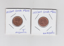 1952 - 2002 (x2) Penny Canadian 1 Cent - Non-Magnetic + "P" Magnetic
