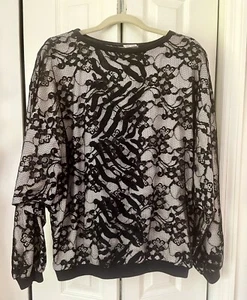80s PAULA SWEET Cotton SHIRT/TOP BLACK SINGLE DESIGN LACE OVERLAY DROPPED SLEEVE - Picture 1 of 6