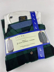 Set camicia uomo in flanella e waffle Jachs New York confezione da 2 verde a quadretti bianco LG nuova con etichette - Foto 1 di 3