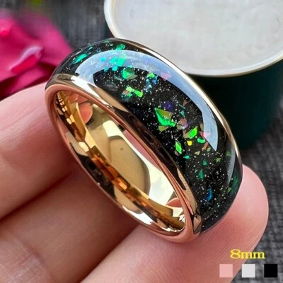 8MM Tungsten Carbide Ring for Men & Women Colorful Opal Fragment Inlay Ring - Image 1 of 4
