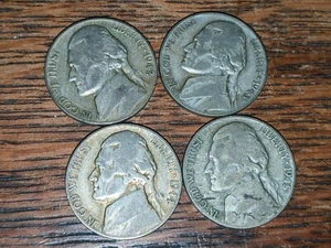 4 silver war nickels dates 1942, 1943, 1944, 1945 plus a bonus buffalo nickel - Picture 1 of 6