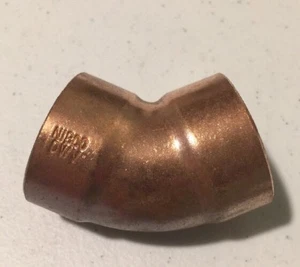 Codo NUEVO 1/4"" DWV 45, cobre, 5 psi, CL906 - Imagen 1 de 4