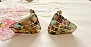 Vintage Abalone Shell Inlay Sterling Silver Mens Cufflinks Mexico Art Deco - Picture 1 of 14