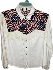 VTG Rough Rider By Circle T Size XL American Flag With Fringe Long Sleeve Shirt - Picture 1 of 5