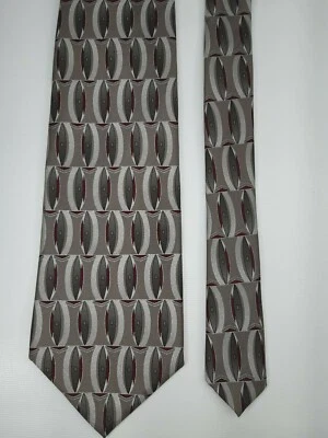 Pierre Cardin Mens Neck Tie 100% Silk Silver Gray Maroon Oval Geometric - Image 1 of 3