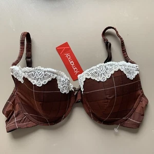 Yamamay Lingerie Padded Balcony Bra Terra Earth Brown with White Lace 34 - Picture 1 of 10