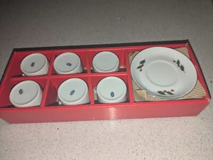 NEW Unbranded Christmas-Themed Gift Set of 6 Porcelain Espresso Cups and Saucers - Picture 1 of 7