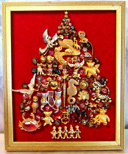 Vintage Jewelry Christmas Tree Framed Picture Art OOAK  11" x 9" (4)