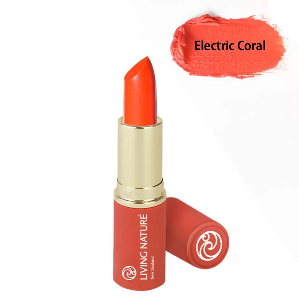 Living Nature Organic Natural Lipstick 15 Electric Coral 4g Long Lasting Colour