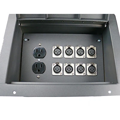 Recessed stage floor pocket box with 8 XLR female mic jacks connector AC outlet - Image 1 of 3